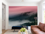 Peel & Stick Wall Mural – "Emerald Sky Over the Foggy Forest",  Vinyl Wallpaper For  Living Room, Bedroom, Or Stylish Home Interior Decor