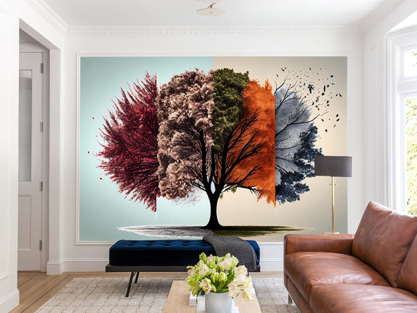 Beautiful Modern Non-Woven Full-Wall Wallpapers For Home, Office "Tree Of Seasons"