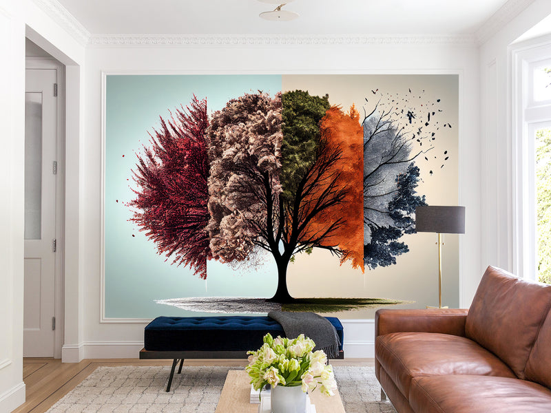 Beautiful Modern Non-Woven Full-Wall Wallpapers For Home, Office "Tree Of Seasons"