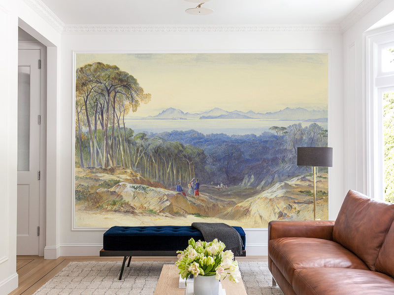 Self-Adhesive Full Wall Mural Accent French Riviera Landscape Wallpaper – Edward Lear for Living Room or Bedroom Design