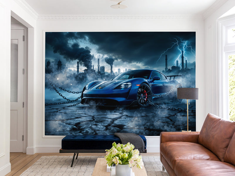 Peel and Stick Mural Sport Car Wall Art Full Wall Decor for Gym, Office, or Bedroom - ‘Storm of Speed’