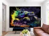 Full-Size Traditional Wallpaper Bold Decor for Workout Room or Office Epic Monster Truck Print Mural