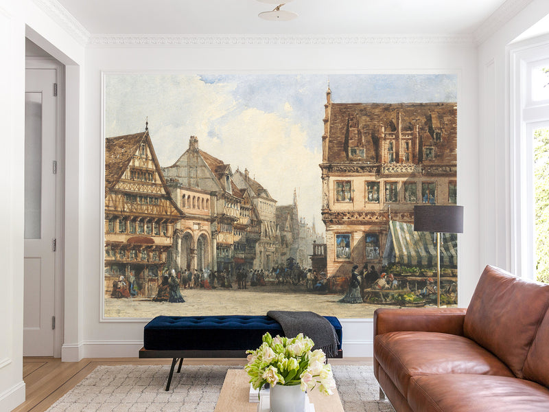 Self-Adhesive Wall Mural Full Wall Accent Wallpaper for Living Room or Bedroom Design William Wyld – A Street In Hanover, Germany