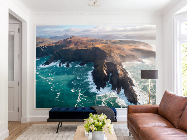 Coastal Design Full-Wall Wallpaper. Non-woven Wallpaper for Lounge or Living Area. View of the Irish Coast, Nature Print