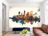 Full-Wall Mural Vinyl Wallpaper Peel and Stick Design For Workshop, Office, Or Hall “City In Watercolor”