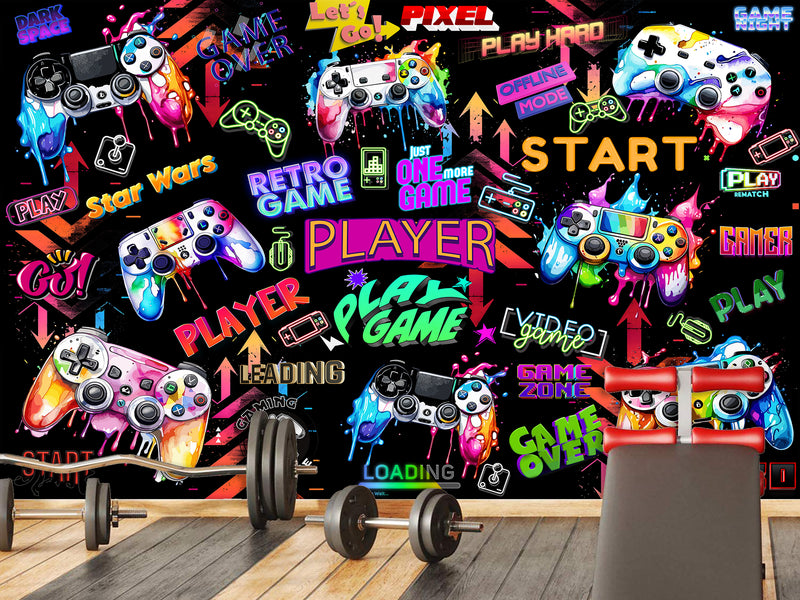Modern Vibrant Vinyl Wallpaper Peel and Stick “Adrenaline of Victory” – Perfect for Video Game Lovers, Bedroom, Living Room, and Kids’ Room Desing