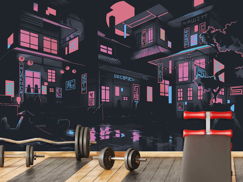 Neon City At Night – Modern Traditional Wall Mural For Interior Design 🌃