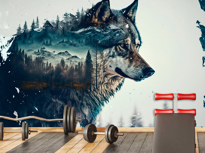 Peel and Stick Double Exposure Wolf and Forest – Wall Decor for Bedroom, Living Room, or Office