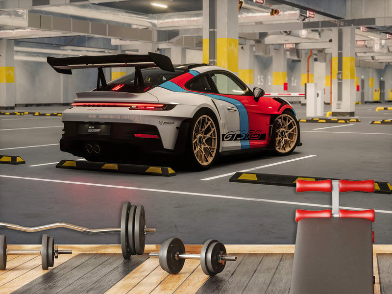 Non-Woven Wallpaper Mural Full Wall Mural – Porsche GT3 RS Sports Car Wallpaper For Gym Or Office Decor