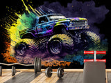 Full-Size Traditional Wallpaper Bold Decor for Workout Room or Office Epic Monster Truck Print Mural