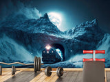Full-Size Traditional Wallpaper Mural For Bedroom Or Living Room - Print Polar Express In Mountain Tunnel