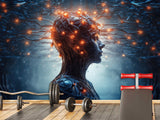 Futuristic Peel & Stick Wall Mural for Living Room, Office, or Gym – 'AI: Thoughts and Data'"