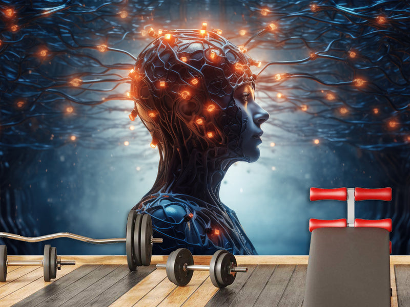 Futuristic Peel & Stick Wall Mural for Living Room, Office, or Gym – 'AI: Thoughts and Data'"