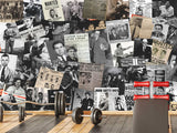Peel and Stick Mural for Gym, Living Room, Workshop – "Gangsters and Mafia" Vintage-style Wallpaper Featuring Images of Crime Bosses
