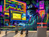 Strategy And Development Vinyl Wallpaper Peel and Stick "Holographic Hacker Cat", Desing For Bedroom And Office
