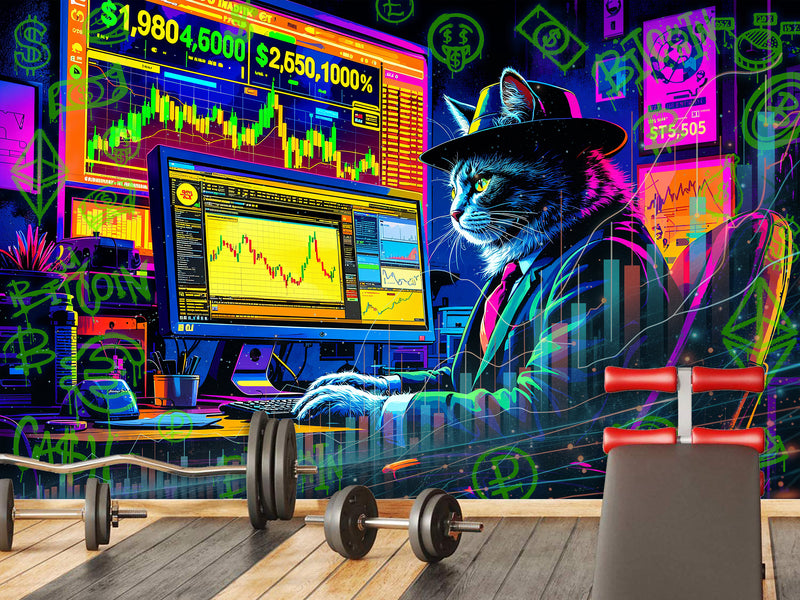 Strategy And Development Vinyl Wallpaper Peel and Stick "Holographic Hacker Cat", Desing For Bedroom And Office