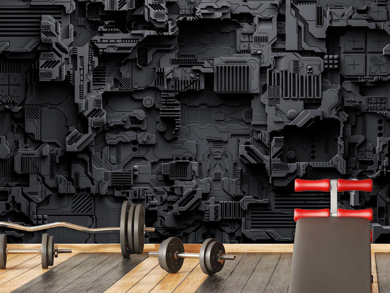 Peel and Stick Vinyl Wallpaper Technological Plating Spaceship Robot Abstract Graphics Style for Gym & Living Room