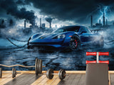 Peel and Stick Mural Sport Car Wall Art Full Wall Decor for Gym, Office, or Bedroom - ‘Storm of Speed’