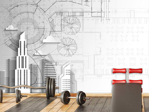 Traditional wallpaper wall art “City drawing" Wallpaper for Bedroom or Living Room