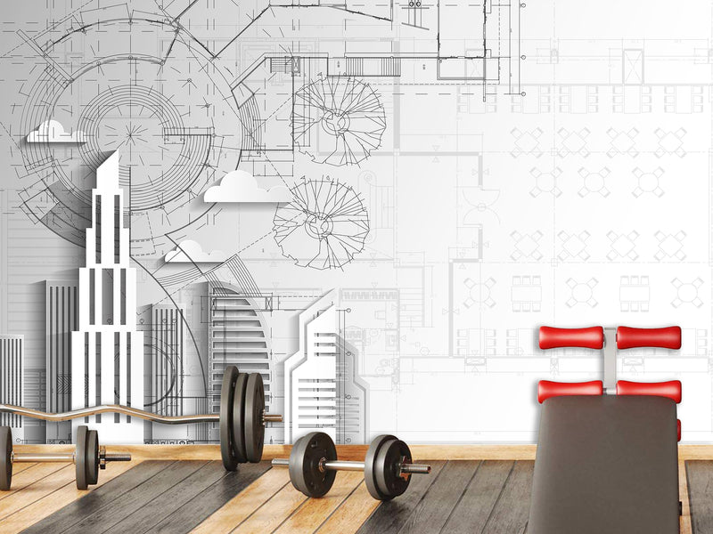 Traditional wallpaper wall art “City drawing" Wallpaper for Bedroom or Living Room