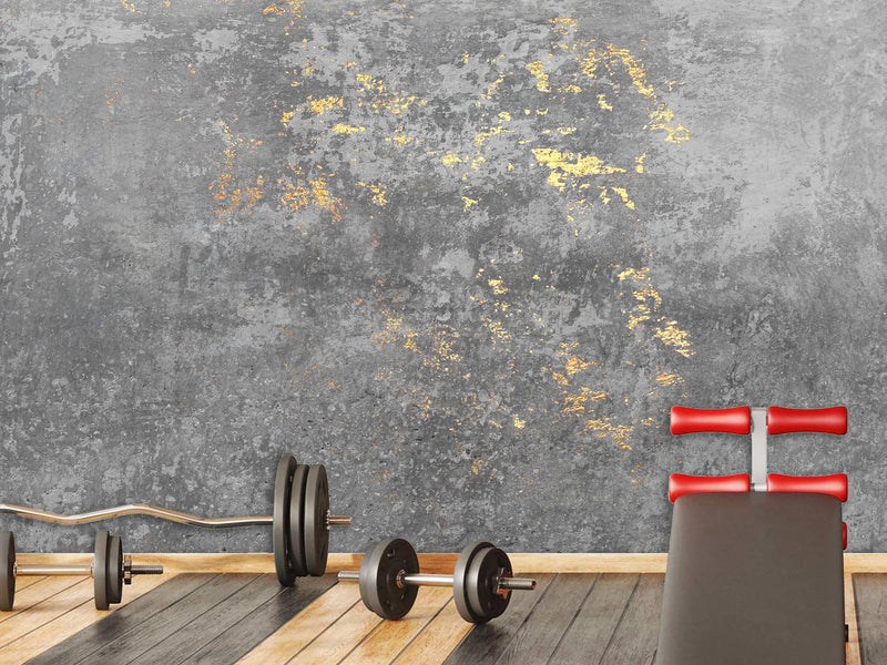 Traditional Full Wall Mural – Concrete and Gold Abstract Wall Design for Gym or Office
