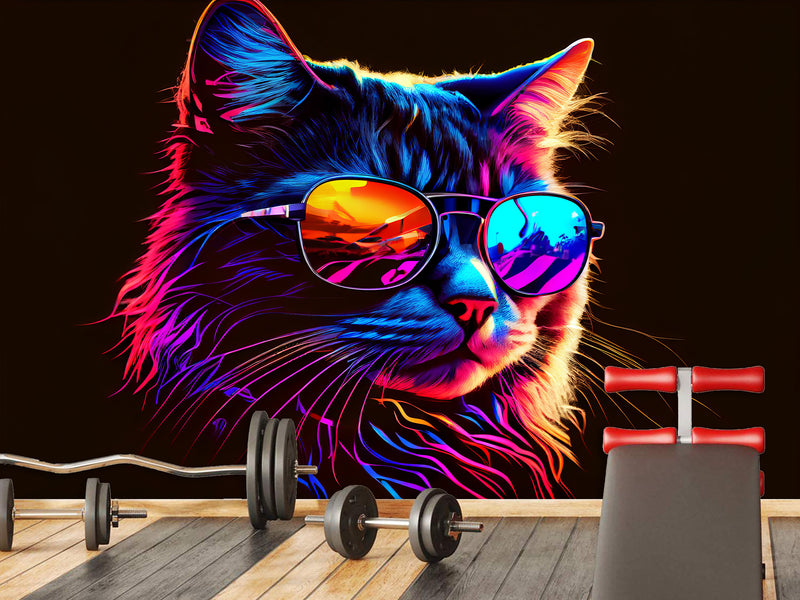 Non-Woven Photo Mural Print For Gym, Office, Workshop "Neon Cat"