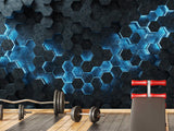 Non-Woven Wallpaper for Office & Home Workspace – Modern Wall Decor – Black-Blue Hexagons