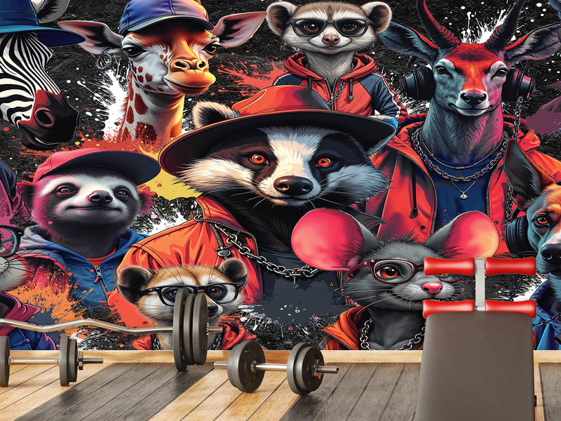 In Animalism Style Traditional Full Wall Wallpapers "Colorful Animals" For Office, Hall