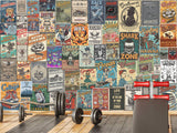 Wall mural Retro Poster Wallpaper – Vintage Ad Style Decor For Gym Or Recreation Room