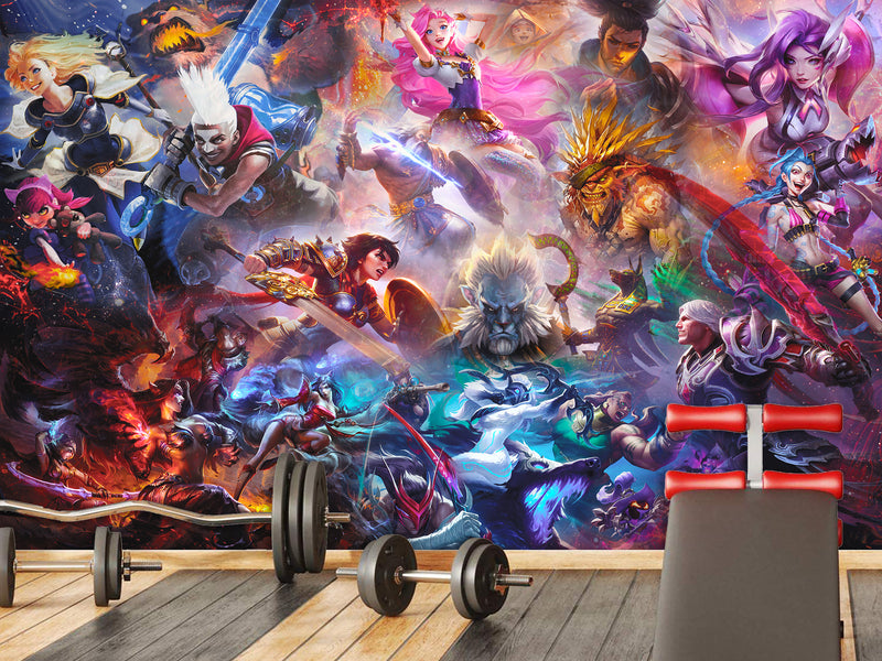 Epic Anime-Style Vinyl Wallpaper Peel and Stick – "Epic Character Battle" Design for Office, Bedroom, or Studio