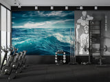 "Nature Print Modern Non-Woven Wallpaper for Bedroom, Lounge Area — 'Blue Sea Waves'"