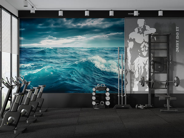 "Nature Print Modern Non-Woven Wallpaper for Bedroom, Lounge Area — 'Blue Sea Waves'"