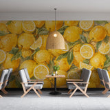 Watercolor Lemon Citrus Fruit Wallpaper – Mediterranean Peel and Stick Wall Mural
