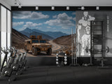 Peel and Stick Mural Military Off-Road Vehicle in Mountains Desing – Desert Tactical Truck on Winding Road Print, Realistic Wall Mural for Office and Living Room