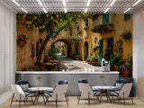 Sun-Drenched Italian Lemon Street Wall Mural - Mediterranean Alley Peel and Stick Wallpaper