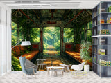 Self-Adhesive Wallpaper Forgotten Train in the Forest – Nature Print for Bedroom