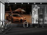 Car in bronze color Self-adhesive wall mural for workshop, office, study, or hall stylish wall mural "Sports car and fighter jet in a unified color scheme" ✈️🚗