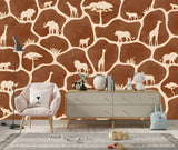 African Safari Animals Silhouette Wallpaper Giraffe Peel and Stick Wall Mural