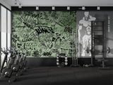 Self-Adhesive Green Graffiti Wall Mural for Gaming Room – Modern Urban Interior Design Decor