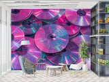 Retro Y2K Aesthetic CD Wall Mural - Neon Pink Iridescent Peel and Stick Wallpaper