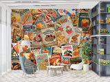 Non-Woven Wall Mural Vintage Food Poster Collage – Retro Restaurant Concept Wallpaper
