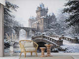 Peel and Stick Wall Mural Gothic Castle in Winter – Living Room Print Architectural Design