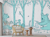 Cute Cartoon Illustration Bear Family Having Picnic in the Woods – Peel and Stick Wall Mural for Kids Room & Nursery