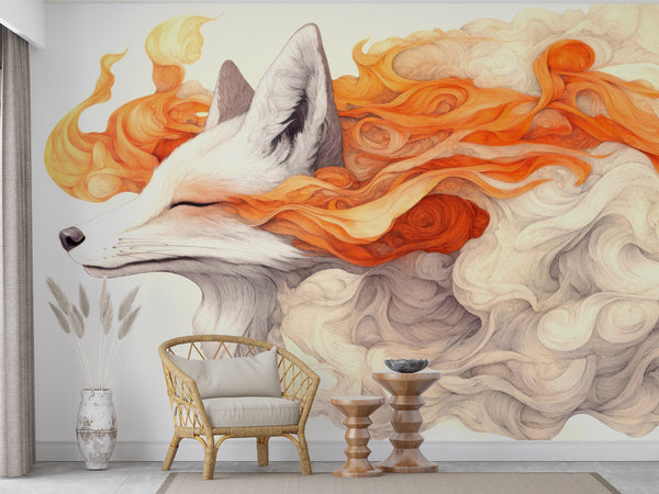Self-Adhesive Full Wall Mural Abstract Art Design for Living Room, Kitchen, Bedroom 'Fox in a Vision'