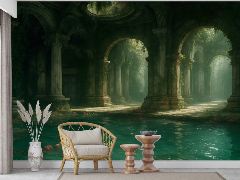 Wall Print Self-Adhesive Wall Murals With Architecture Image For Living Room Kitchen "Lost Temple Of Water" 🏛