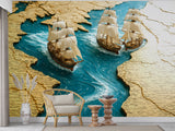 Wall Print 3D Self-Adhesive Wallpaper Perfect for Living Room, Office, Bedroom Design "Sea Journey Through the Map" 🌊🗺️