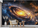 Art Design For Space Self-Adhesive Full Wall Wallpaper Print For Living Room And Bedroom "Spiral Galaxy In Fiery Glow" Design For Lovers Of The Mysterious Universe 🌌