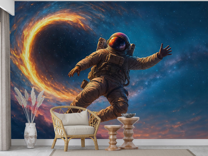 Bright Self-Adhesive Wallpapers For Bedroom, Living Room. Art Print For A Teenager's Room, Feature Wall Poster "Astronaut In The Galaxy Vortex" 👨‍🚀
