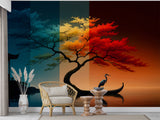Non-woven photo wallpaper ‘Japanese Seasonal Tree’ — Conceptual art print for bedroom and hall, an elegant interior design choice for modern spaces and venues