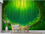 Nature Art For Kids Room Wallpaper Print For Nursery Self-Adhesive Wall Mural For Baby Room Full Wall Poster "Green Arch In The Forest"🌿